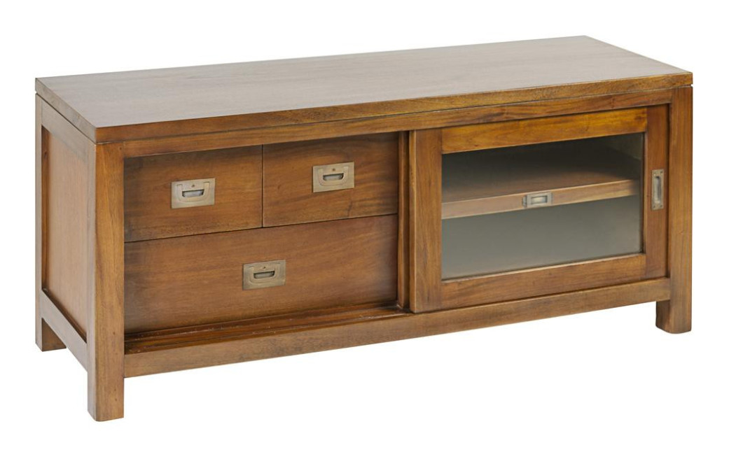 Meuble TV 3 Tiroirs Bois Bronze Marron 115x40x50cm