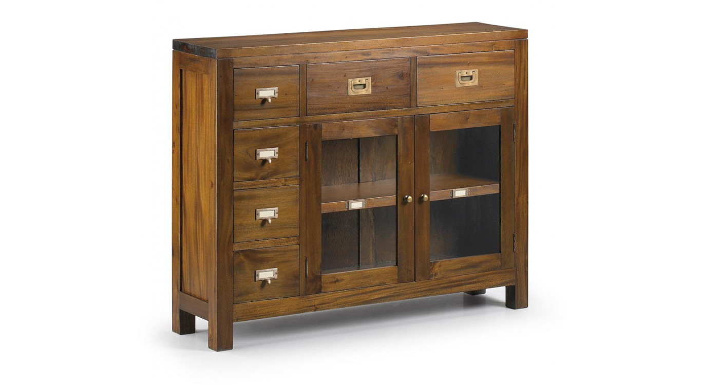 Buffet 6 Tiroirs Bois Bronze Marron 100x27x80cm