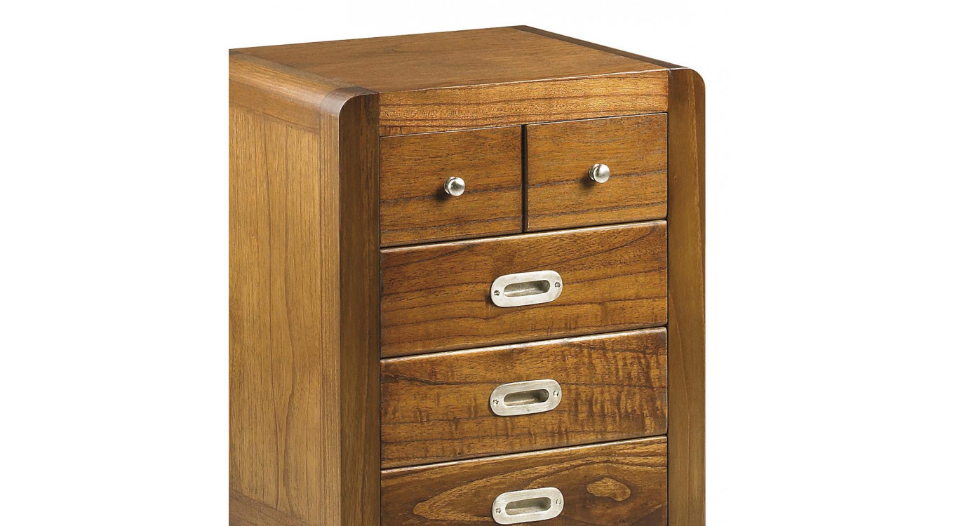 Table De Chevet 5 Tiroirs Bois Bronze Marron 45x40x60cm