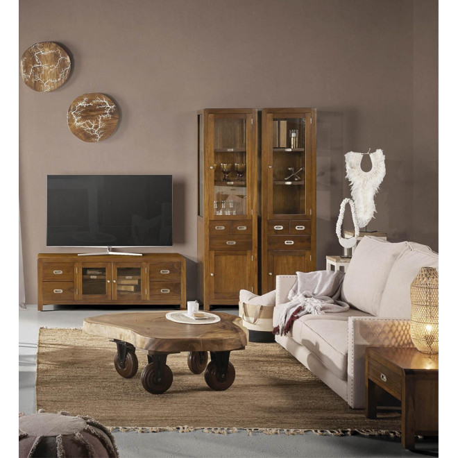 Geschirrschrank mit 3 Schubladen Holz Bronze Braun 50x40x190cm