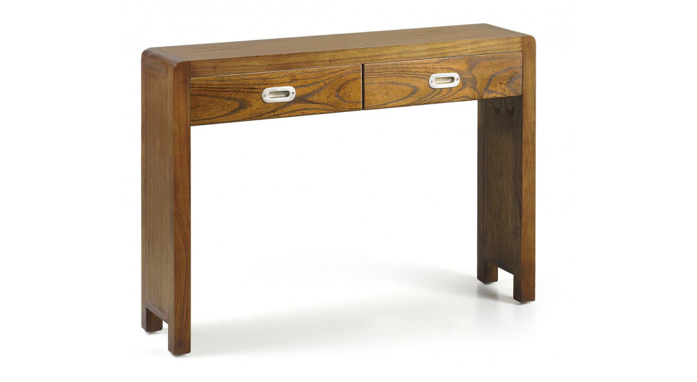 Console 2 Tiroirs Bois Bronze Marron 110x27x76cm