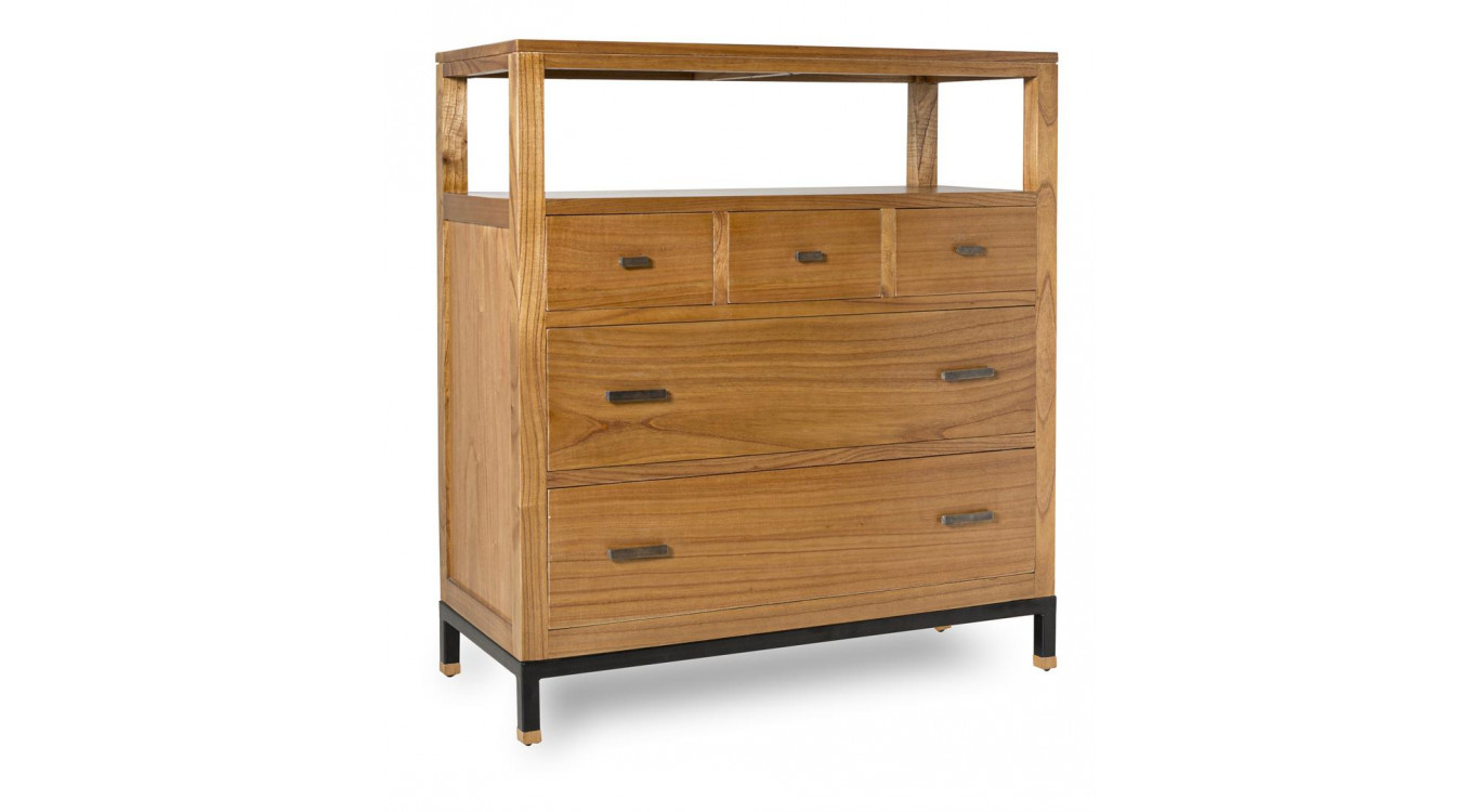 Kommode 5 Schubladen Holz Metal Braun 100x45x110cm