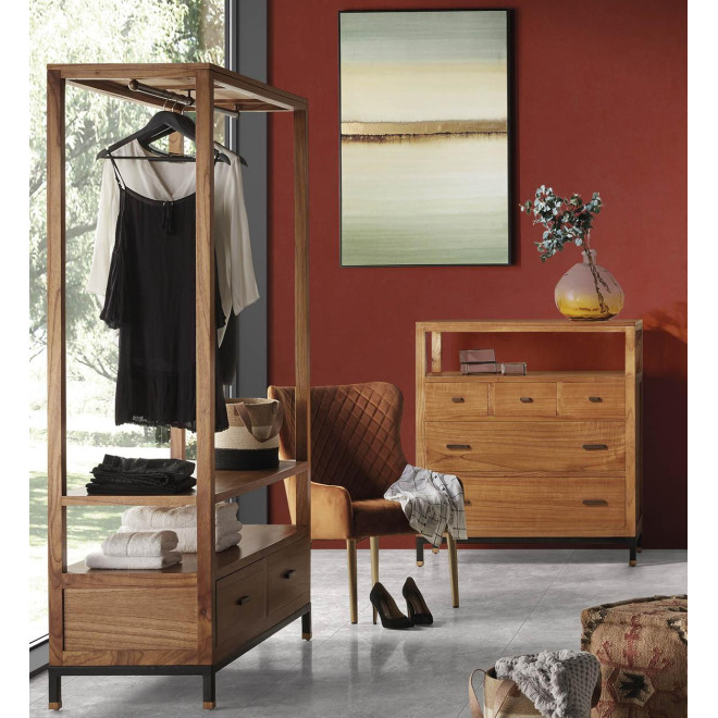 Kommode 5 Schubladen Holz Metal Braun 100x45x110cm