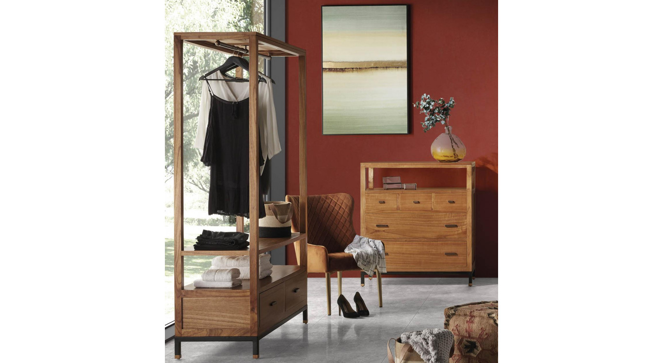 Kommode 5 Schubladen Holz Metal Braun 100x45x110cm