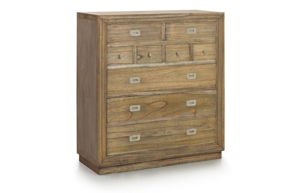 Commode 9 Tiroirs Bois Bronze Marron 100x45x110cm