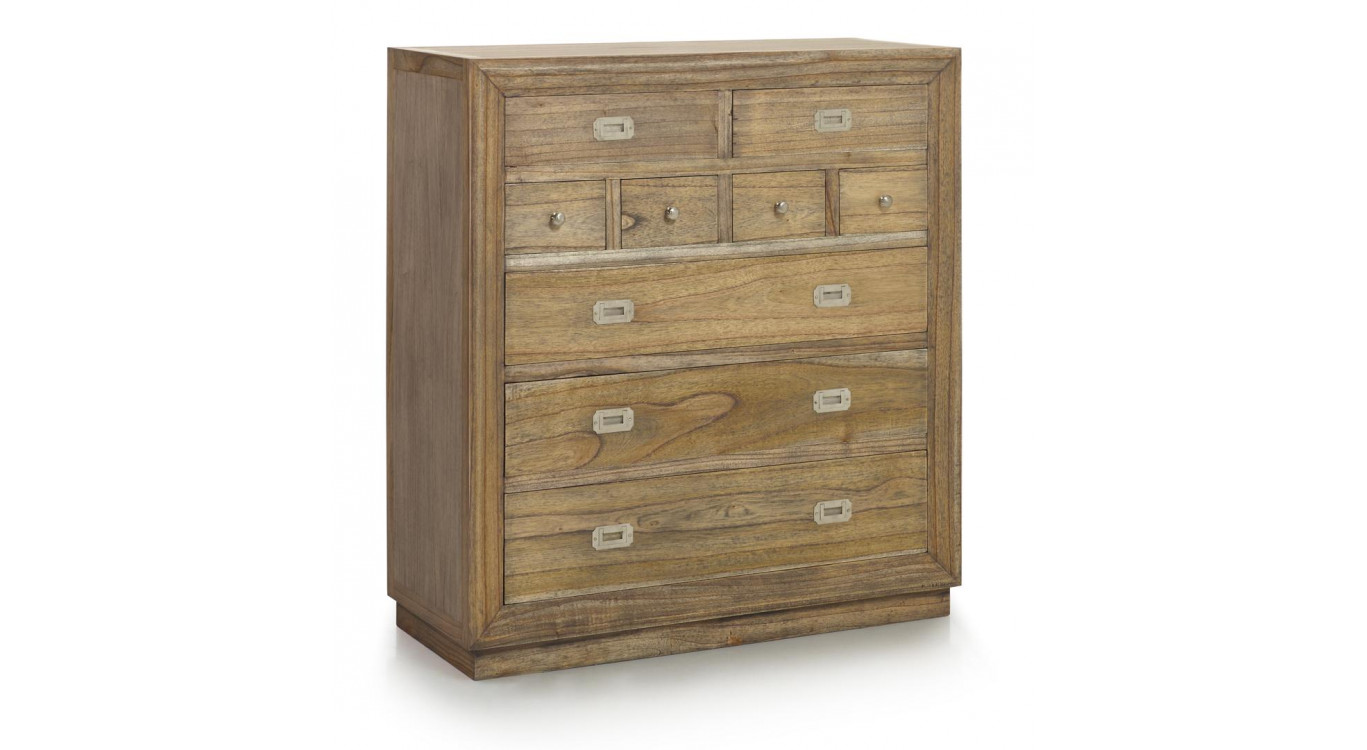 Commode 9 Tiroirs Bois Bronze Marron 100x45x110cm