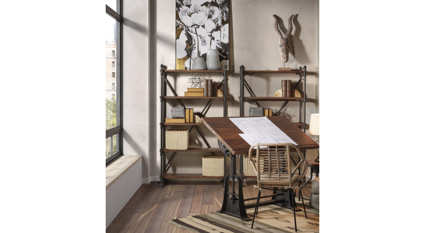 Bureau Bois Métal Marron 130x70x77cm