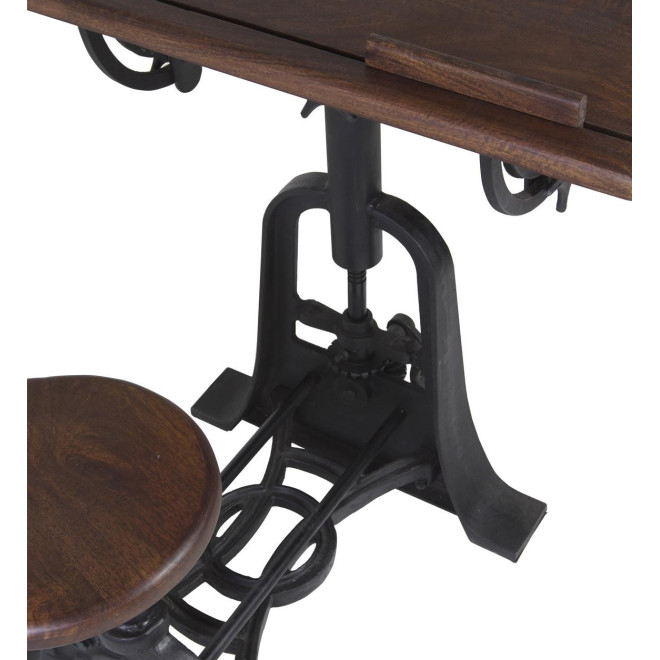 Bureau Et Tabouret Bois Métal Marron 80x70x78cm