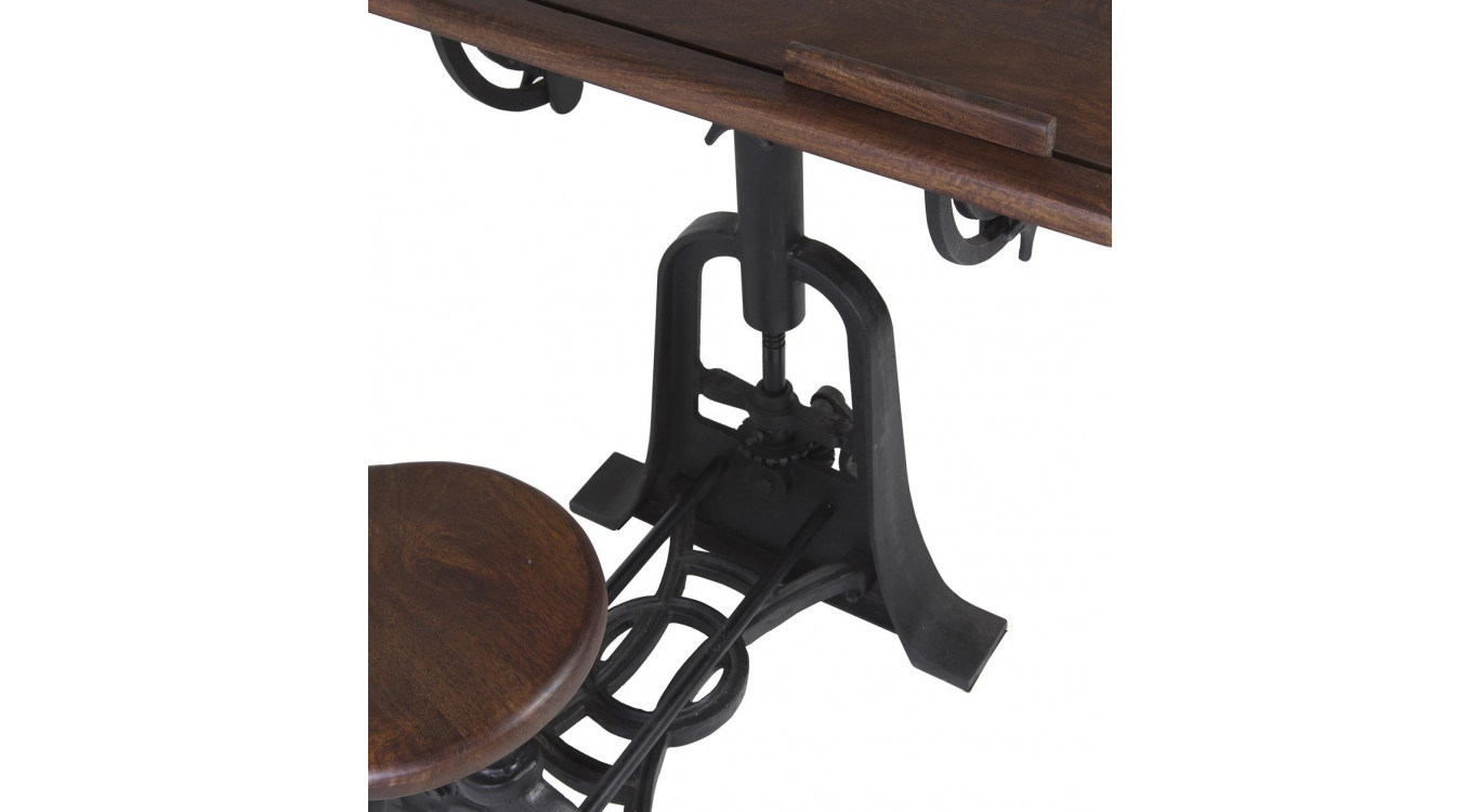 Bureau Et Tabouret Bois Métal Marron 80x70x78cm