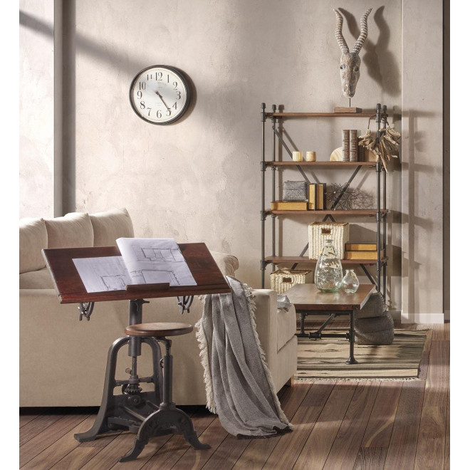 Bureau Et Tabouret Bois Métal Marron 80x70x78cm