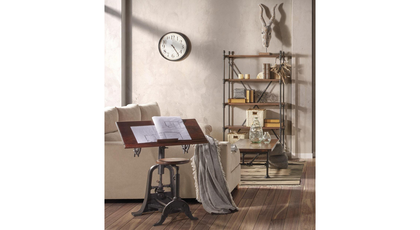 Bureau Et Tabouret Bois Métal Marron 80x70x78cm