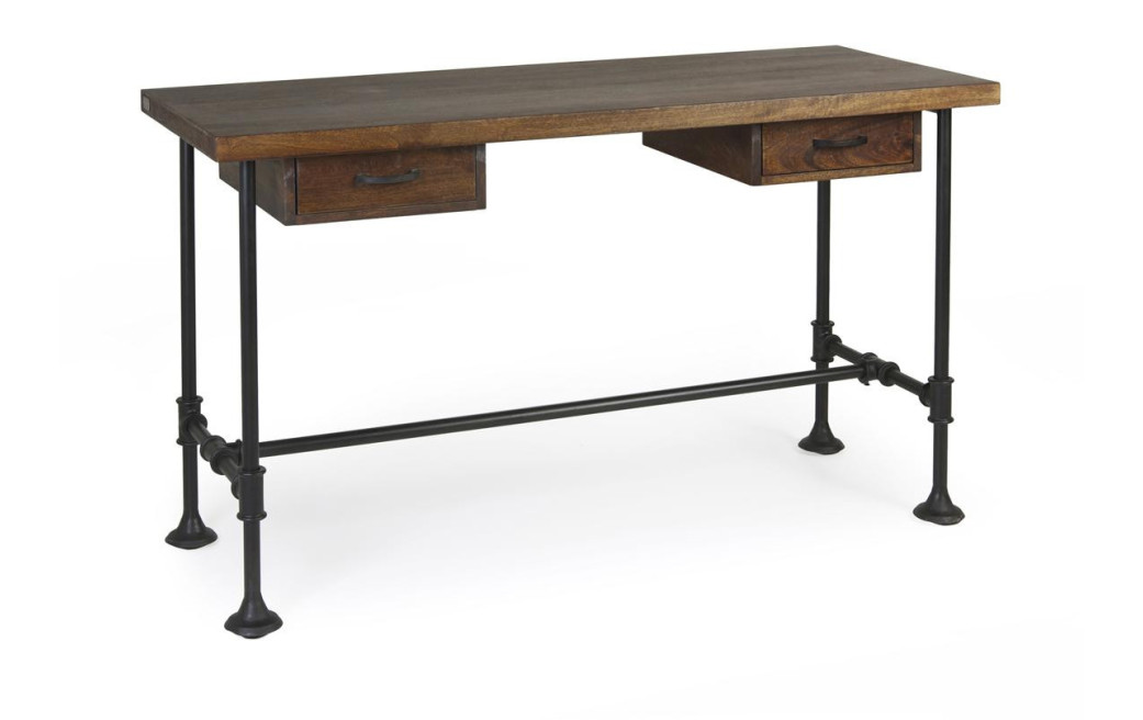 Bureau 2 Tiroirs Bois Métal Marron 135x55x78cm