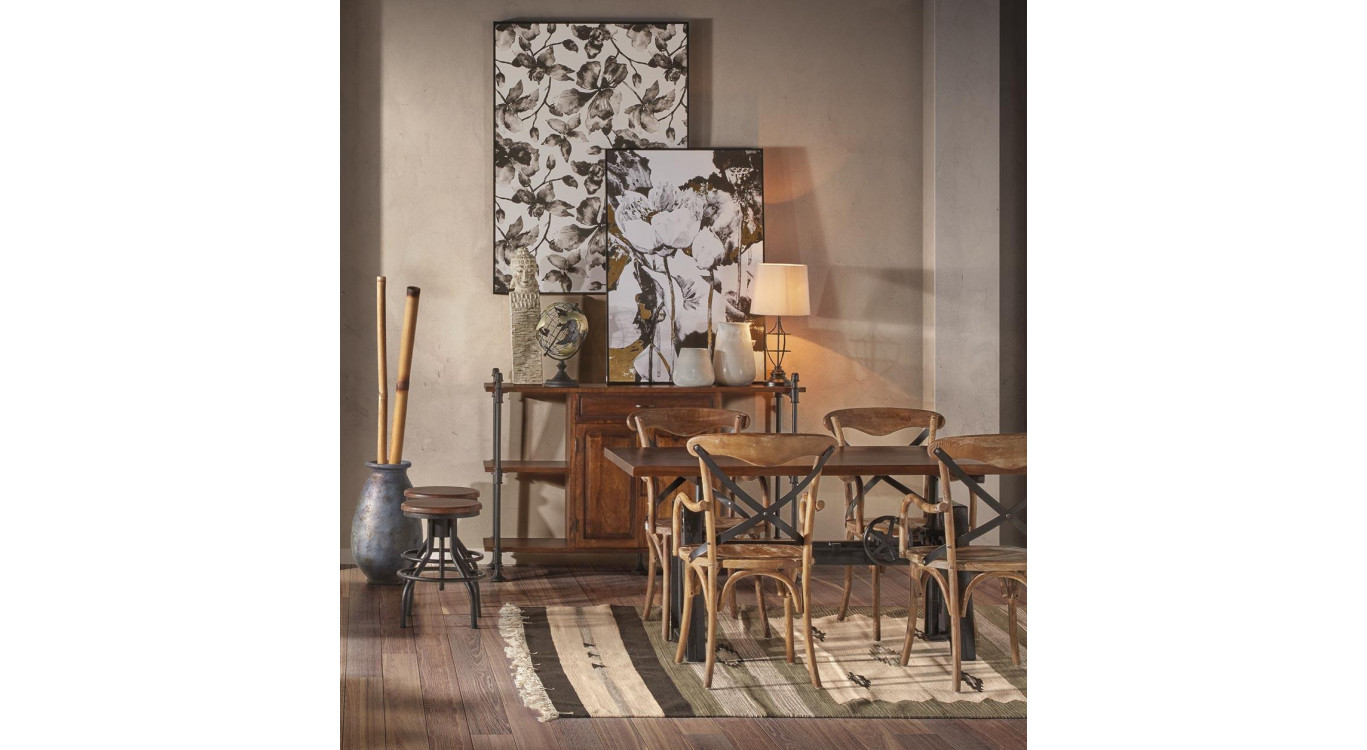Bahut 1 Tiroir Bois Metal Marron 160x45x95cm