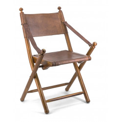 Chaise Bois Cuir Marron 56x53x90cm