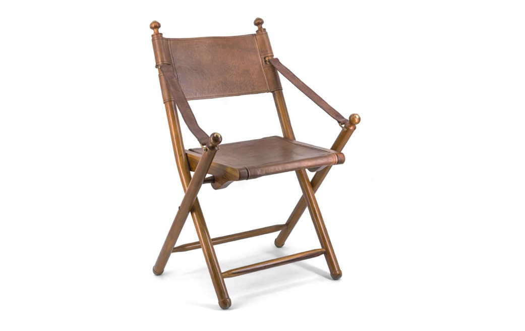 Chaise Bois Cuir Marron 56x53x90cm