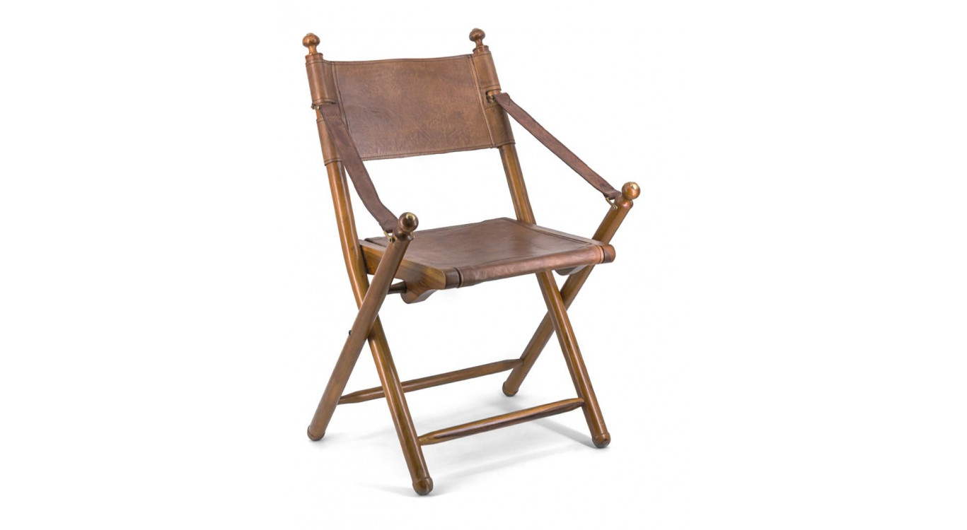 Chaise Bois Cuir Marron 56x53x90cm
