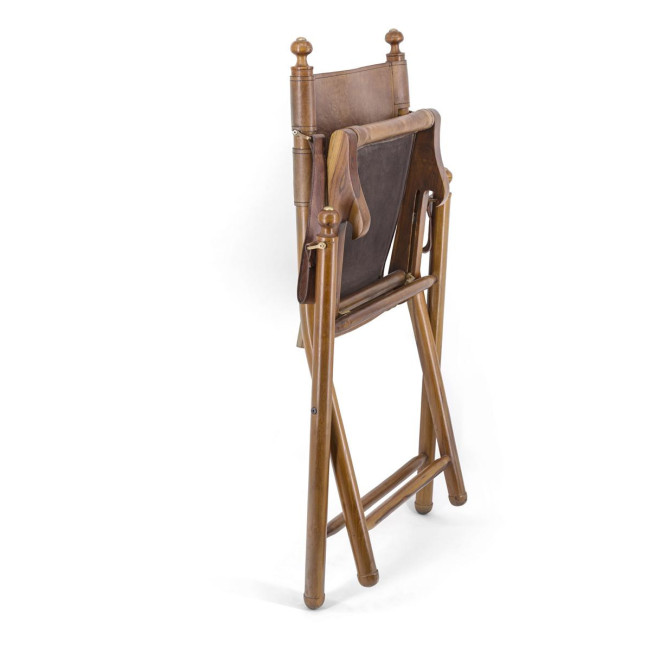 Chaise Bois Cuir Marron 56x53x90cm