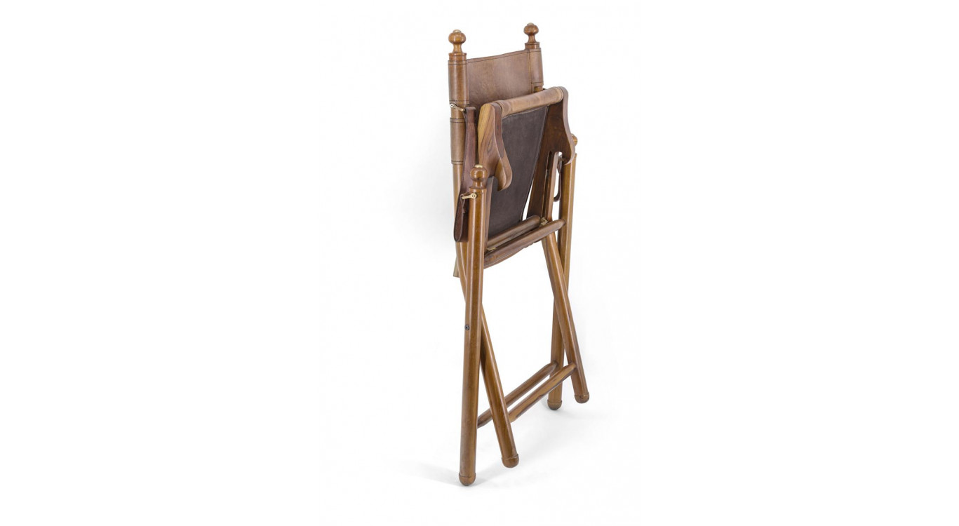 Chaise Bois Cuir Marron 56x53x90cm