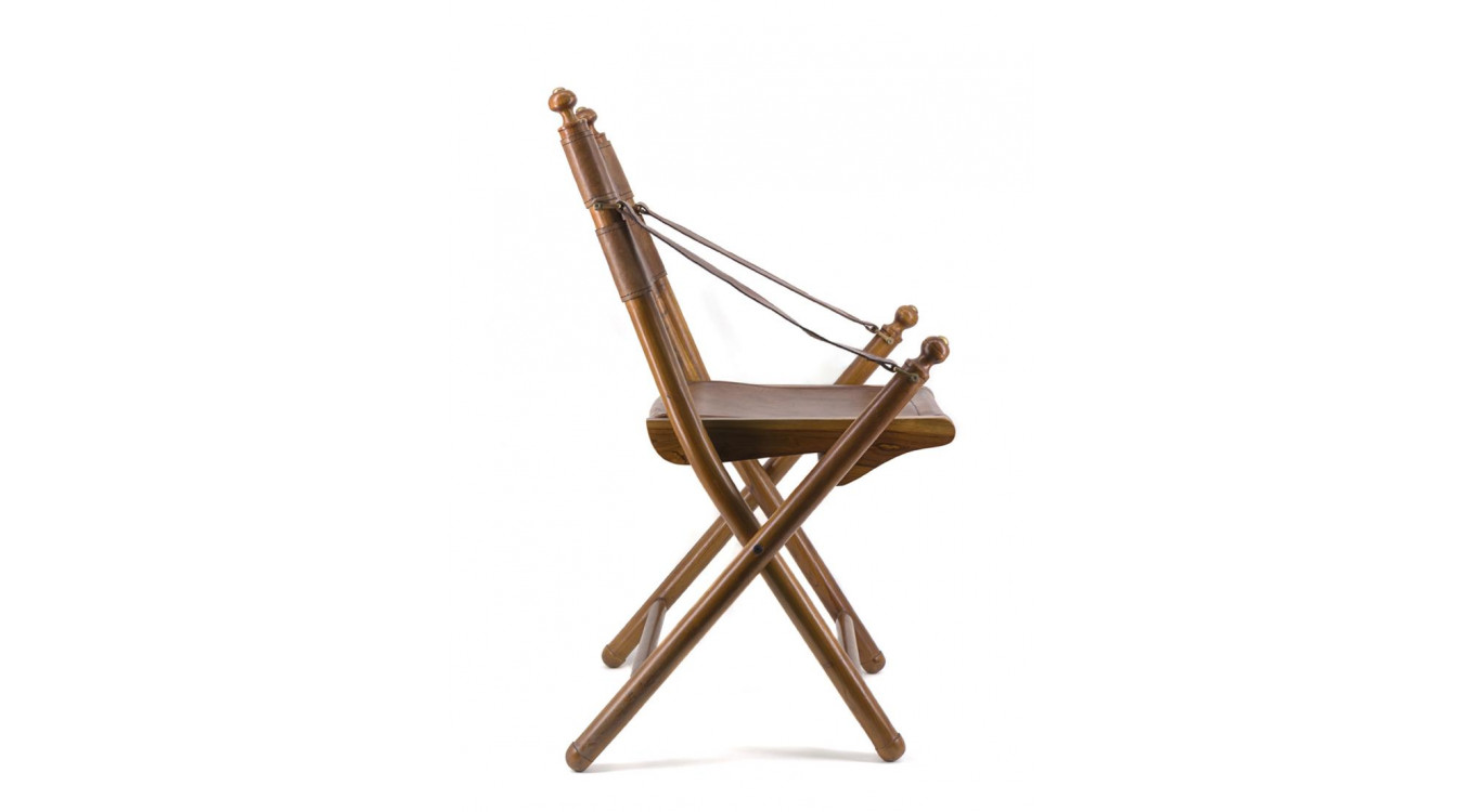 Fauteuil Bois Cuir Marron 56x53x90cm
