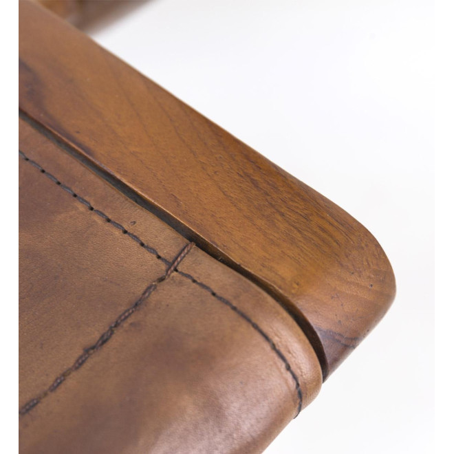 Fauteuil Bois Cuir Marron 56x53x90cm