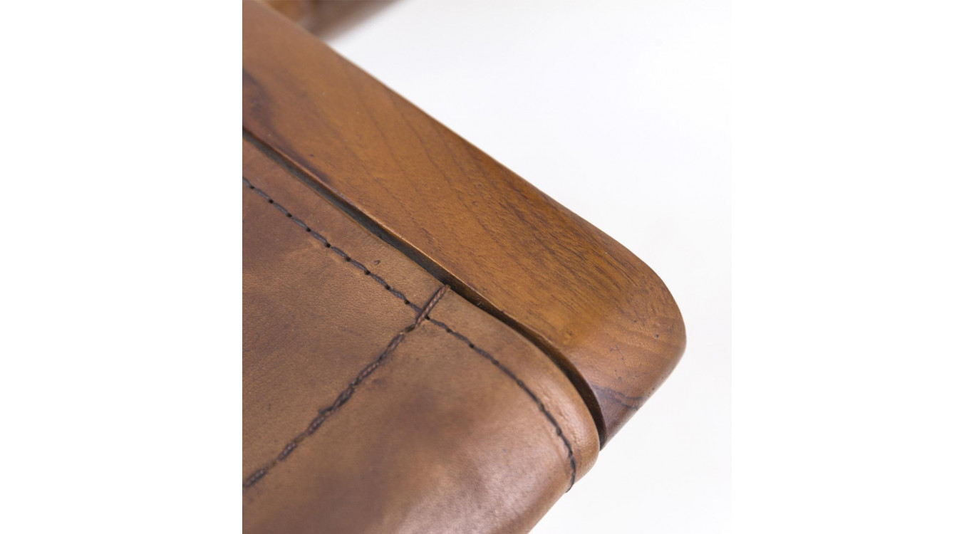 Chaise Bois Cuir Marron 56x53x90cm