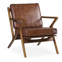 Fauteuil Bois Cuir Marron 65x70x75cm
