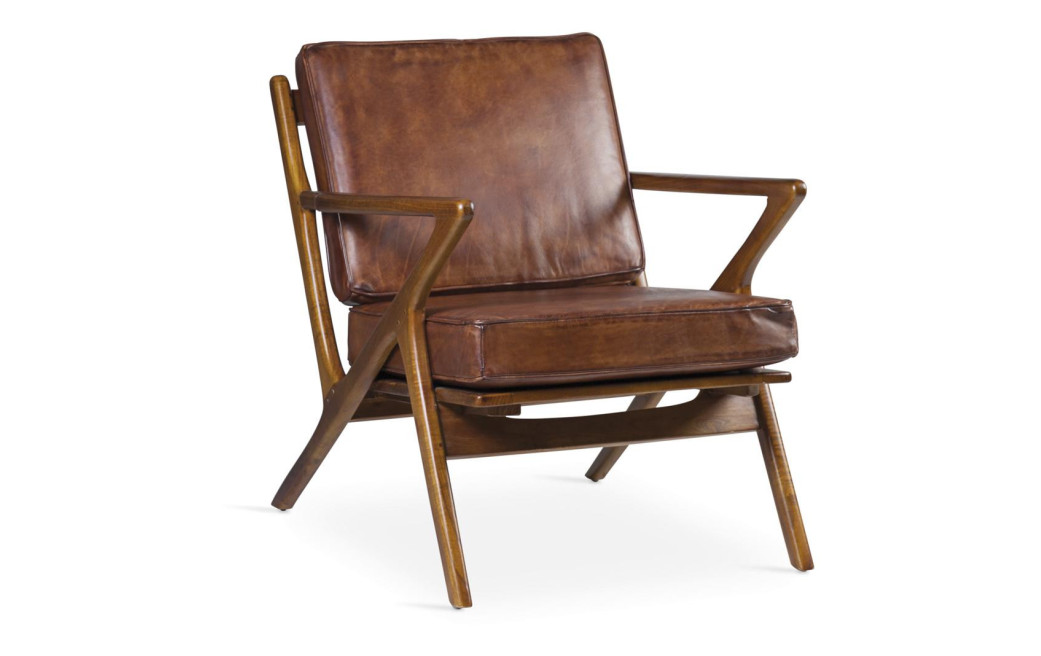 Sessel Holz Leder Braun 65x70x75cm