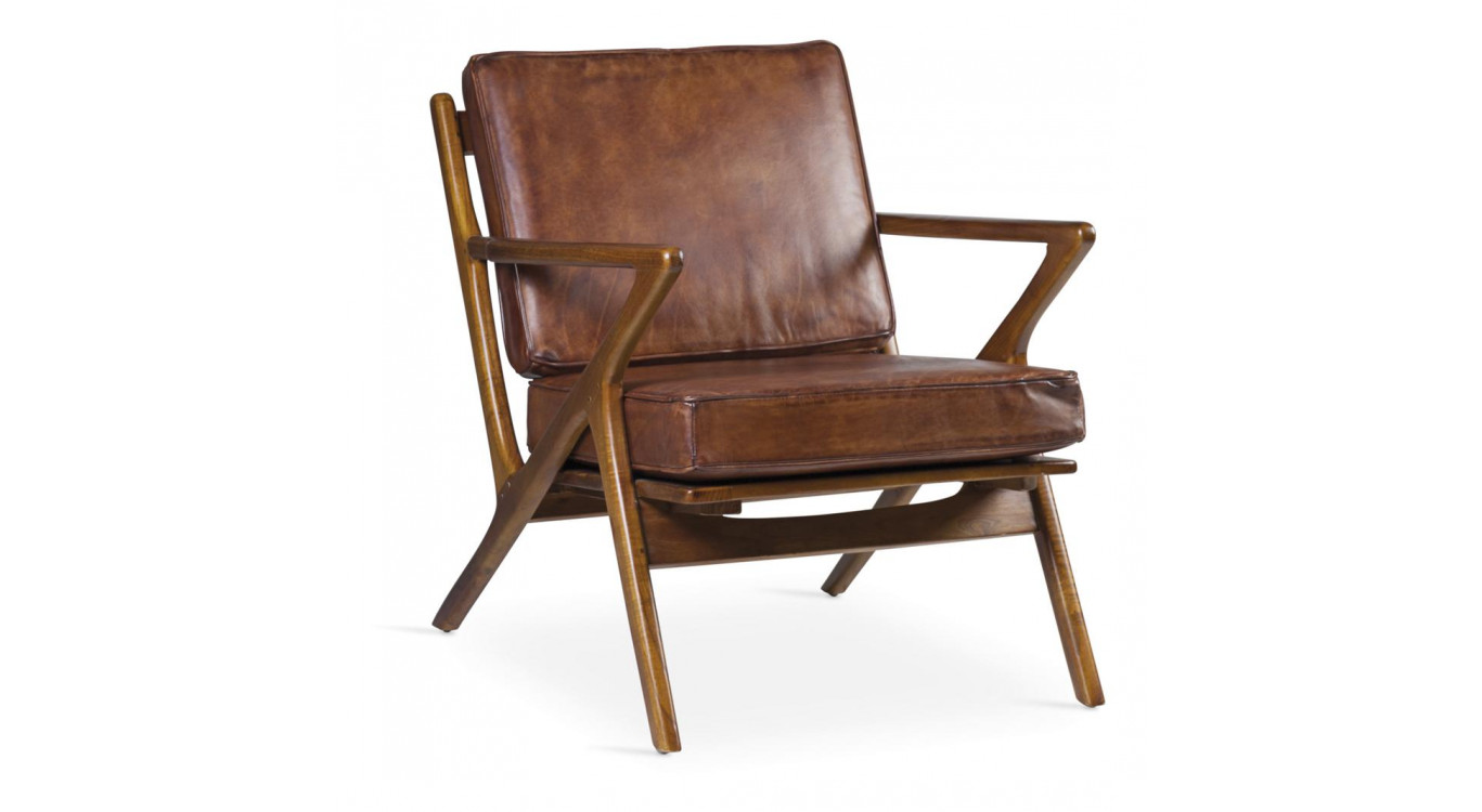 Sessel Holz Leder Braun 65x70x75cm