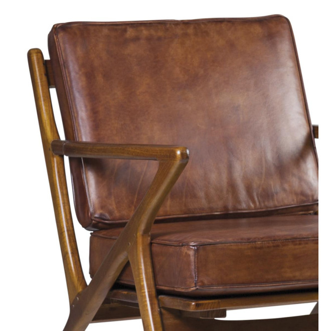 Sessel Holz Leder Braun 65x70x75cm