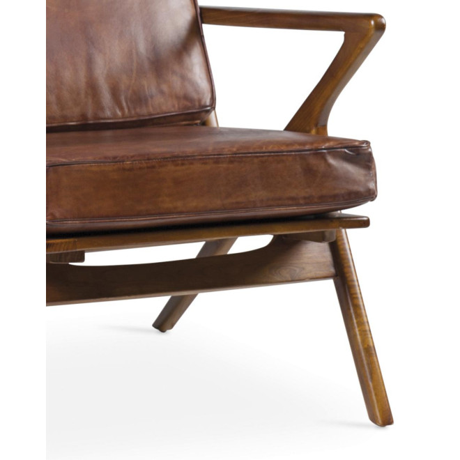 Fauteuil Bois Cuir Marron 65x70x75cm
