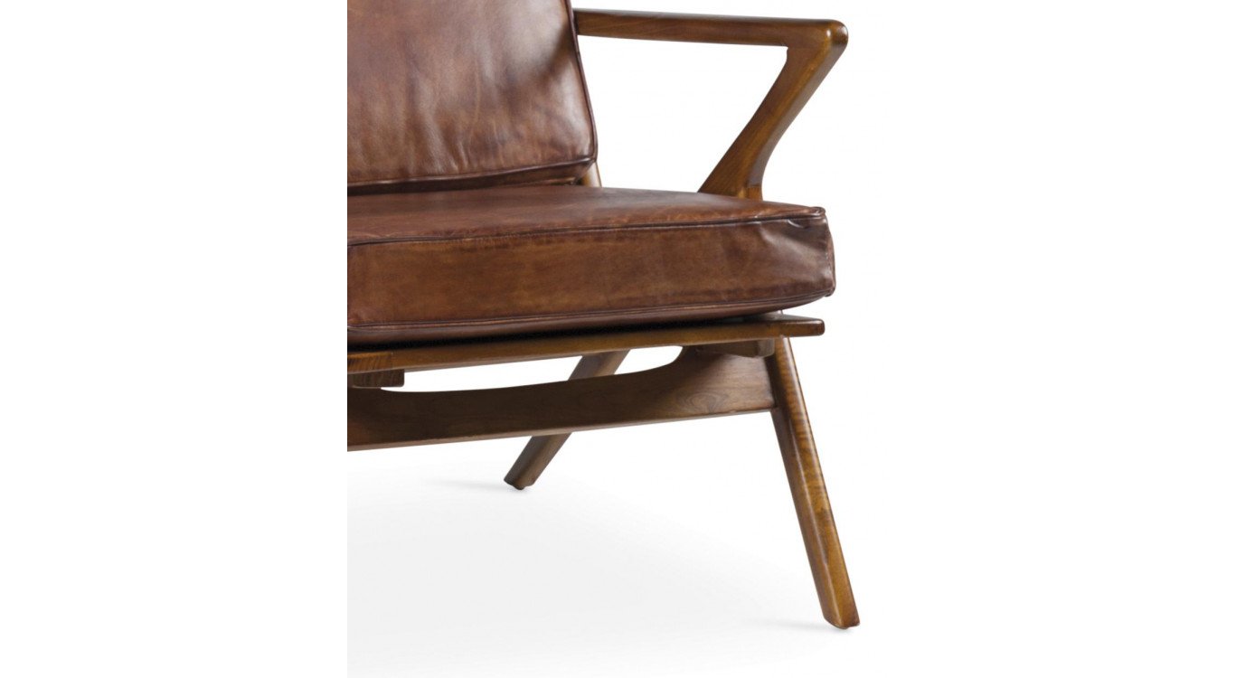 Sessel Holz Leder Braun 65x70x75cm