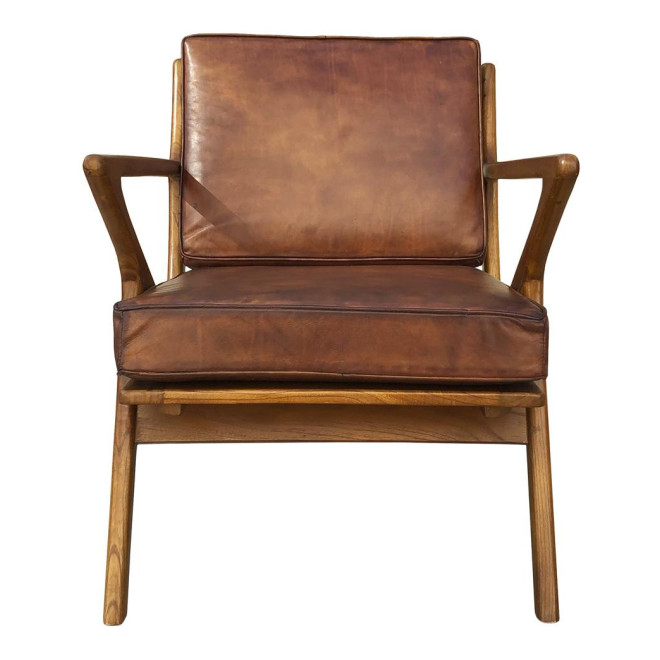 Sessel Holz Leder Braun 65x70x75cm