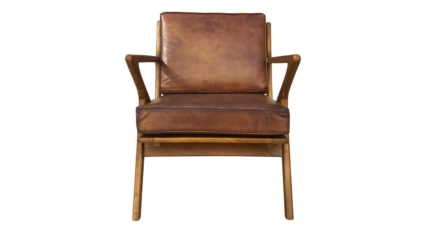 Sessel Holz Leder Braun 65x70x75cm