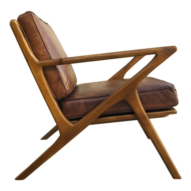 Fauteuil Bois Cuir Marron 65x70x75cm