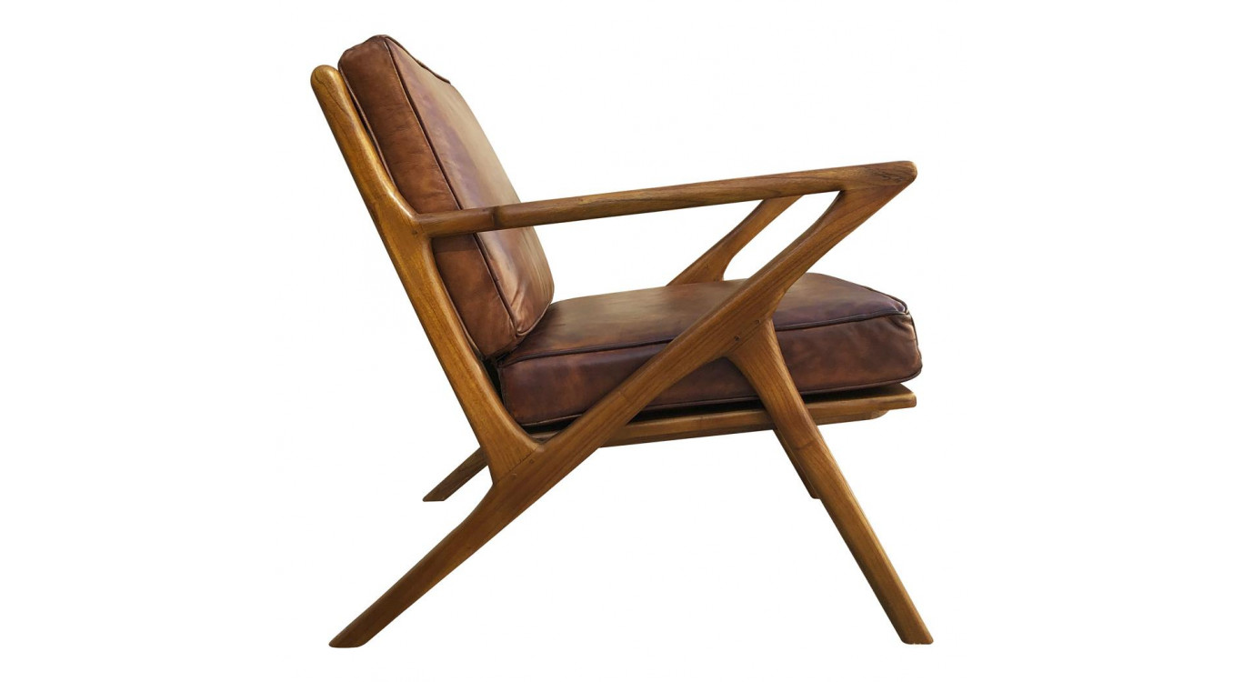Sessel Holz Leder Braun 65x70x75cm