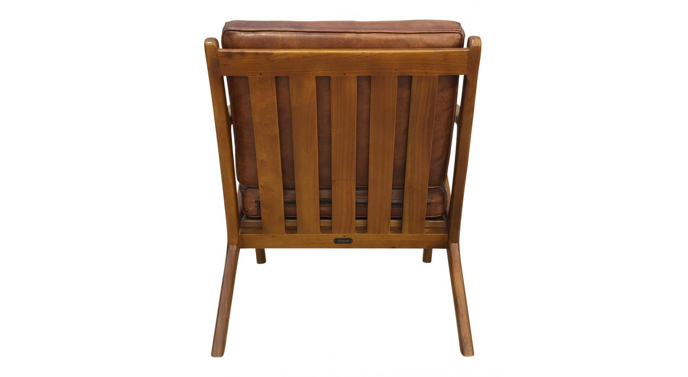 Fauteuil Bois Cuir Marron 65x70x75cm