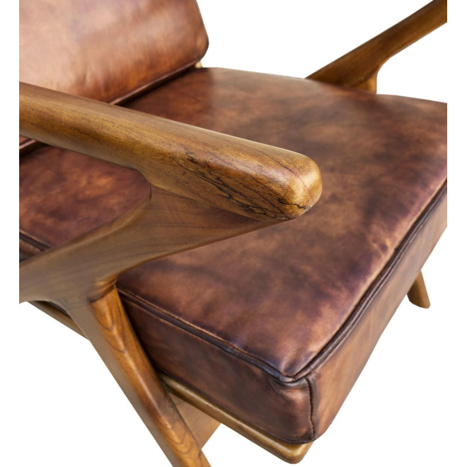 Fauteuil Bois Cuir Marron 65x70x75cm