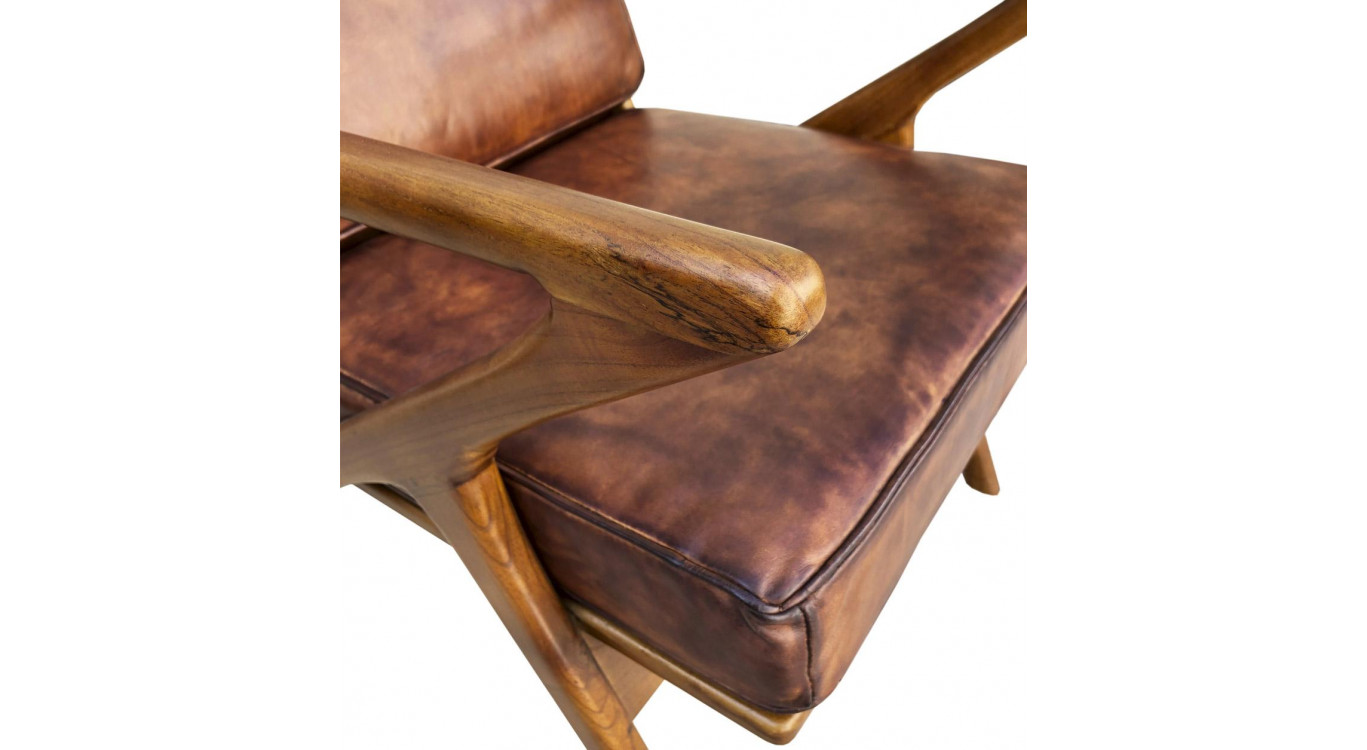 Sessel Holz Leder Braun 65x70x75cm