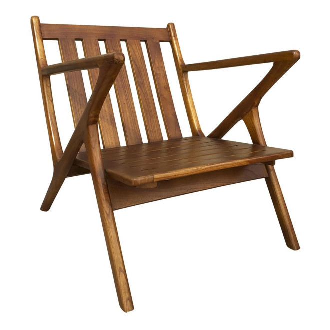 Fauteuil Bois Cuir Marron 65x70x75cm