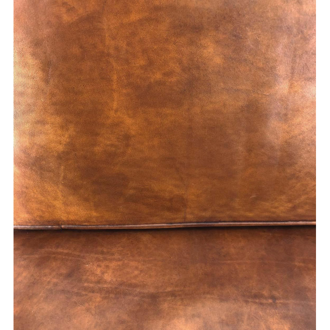 Fauteuil Bois Cuir Marron 65x70x75cm