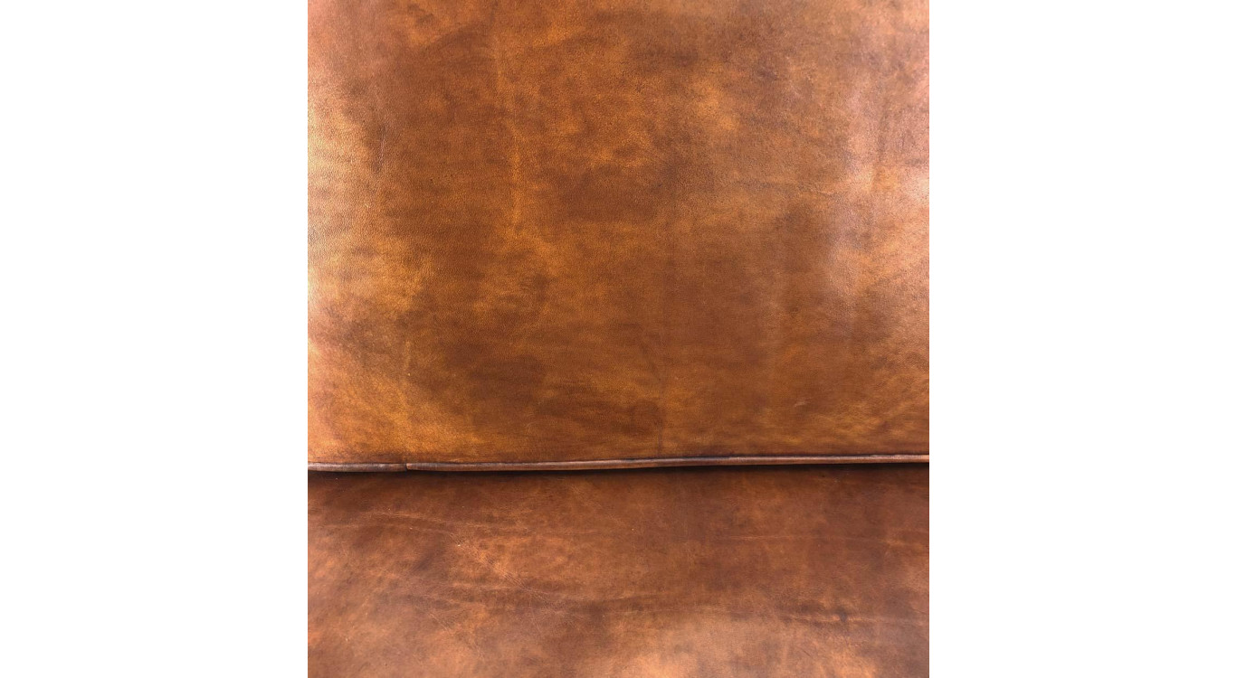 Fauteuil Bois Cuir Marron 65x70x75cm
