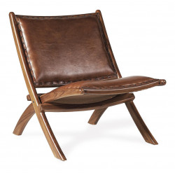 Fauteuil Bois Cuir Marron 65x88x75cm