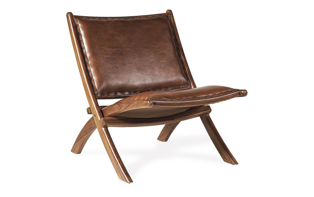 Sessel Holz Leder Braun 65x88x75cm