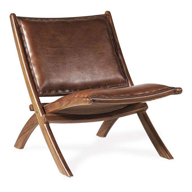 Fauteuil Bois Cuir Marron 65x88x75cm