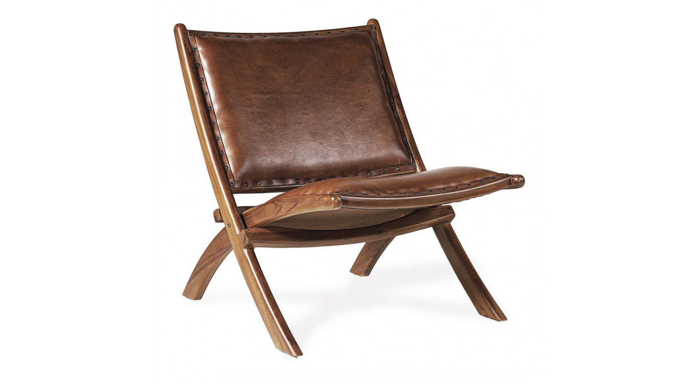 Fauteuil Bois Cuir Marron 65x88x75cm