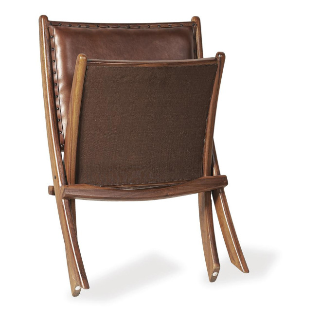 Sessel Holz Leder Braun 65x88x75cm