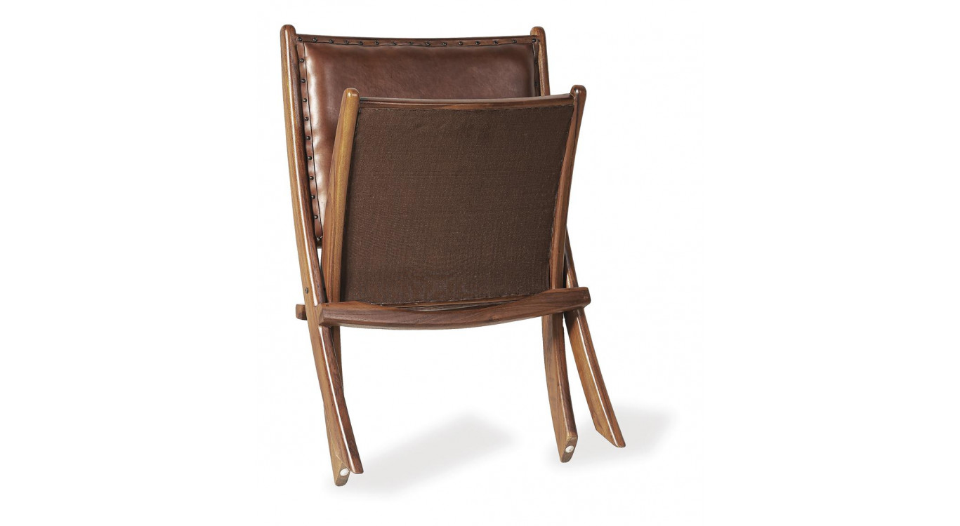 Fauteuil Bois Cuir Marron 65x88x75cm