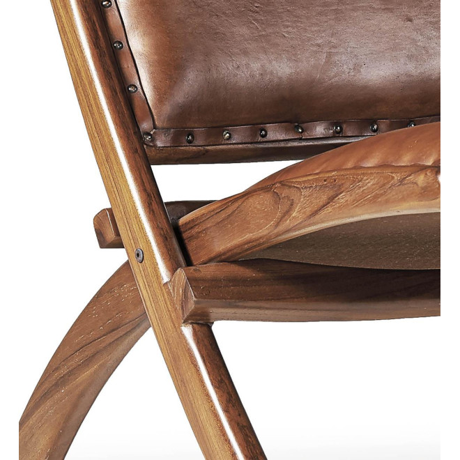 Fauteuil Bois Cuir Marron 65x88x75cm