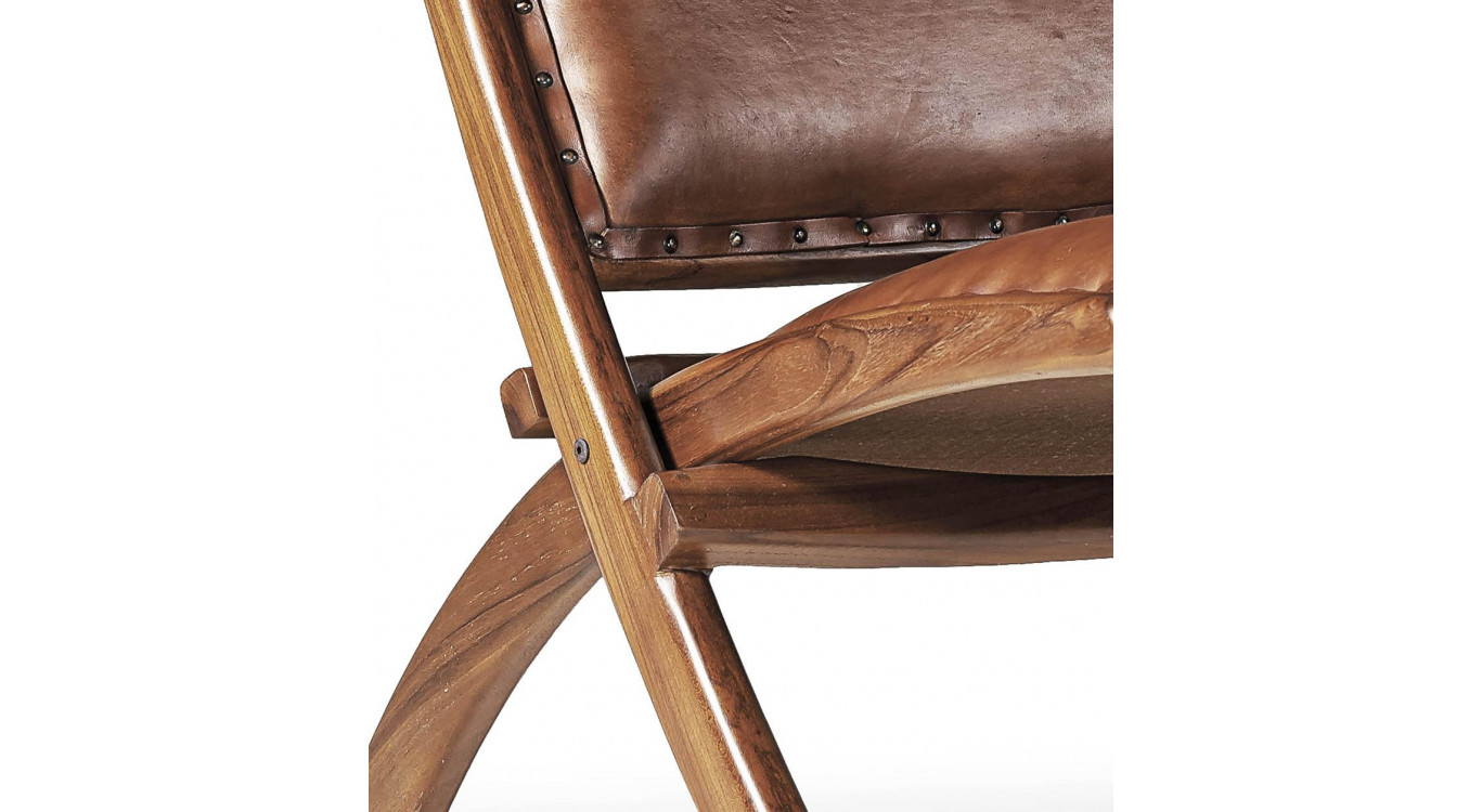 Fauteuil Bois Cuir Marron 65x88x75cm