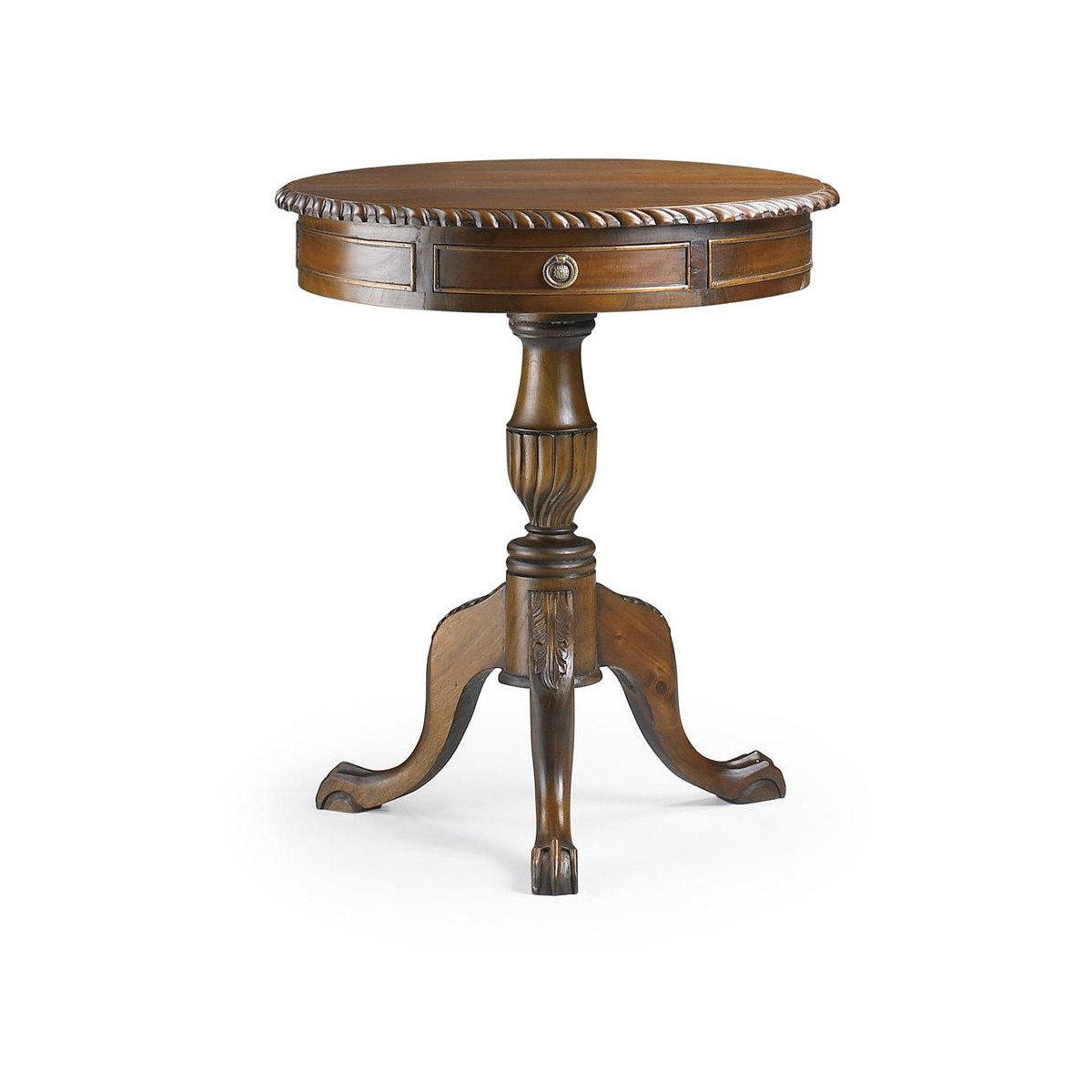 Console Ronde 2 Tiroirs Bois Bronze Marron 60x60x70cm